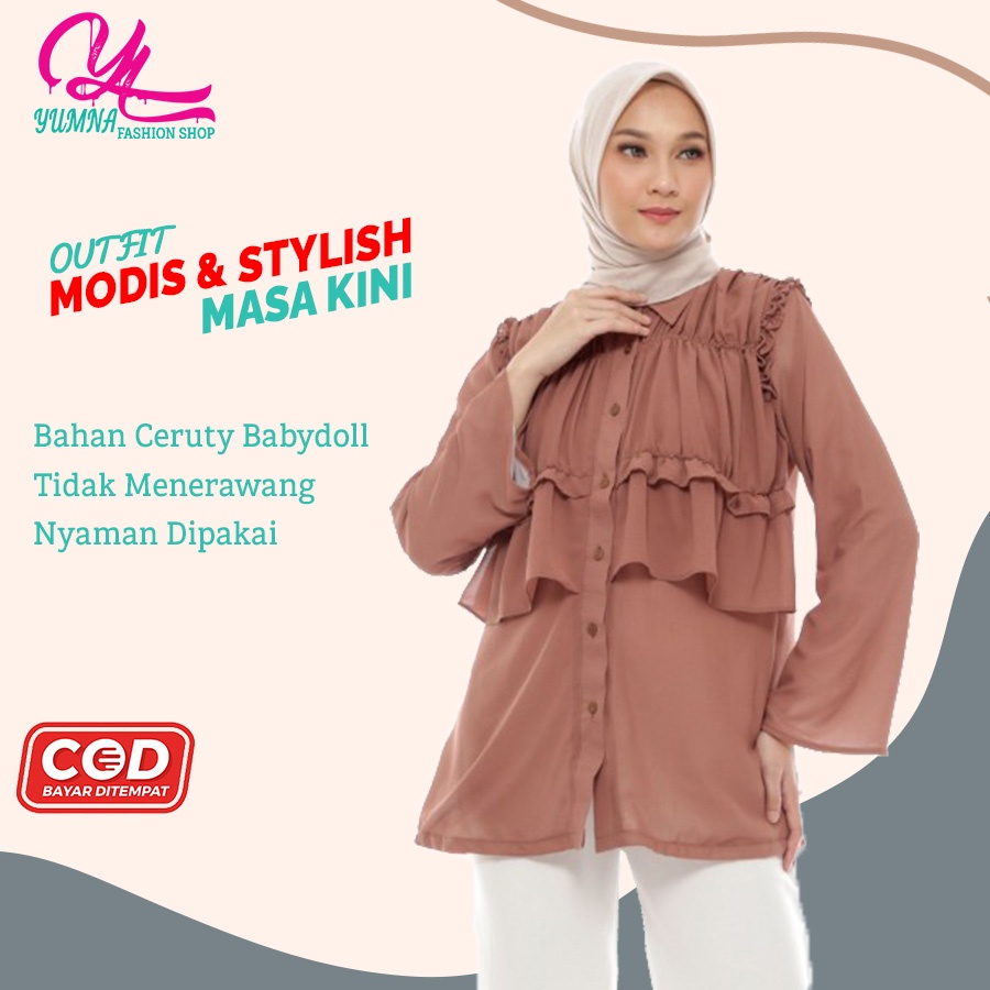 Baju Ootd Wanita Kekinian Atasan Blouse Ceruty Babydoll Busui Friendly Blus Wanita Terbaru Lengan Pa
