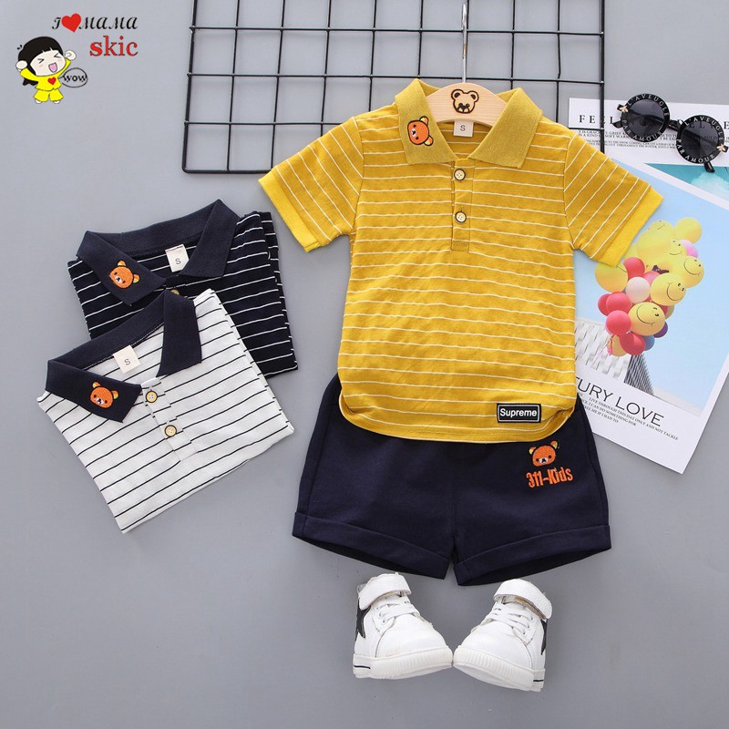 Setelan Kaos T Shirt Garis Bayi Laki laki Lengan Pendek  