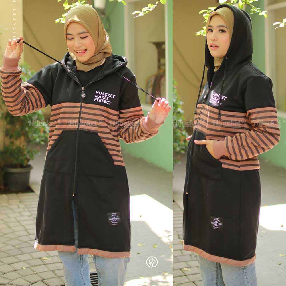 Jaket Jacket Jeket Hoodie Wanita Cewek Cewe Muslimah Hijabers Hodie Hijaket Hijacket Terbaru Vahira-Hitam