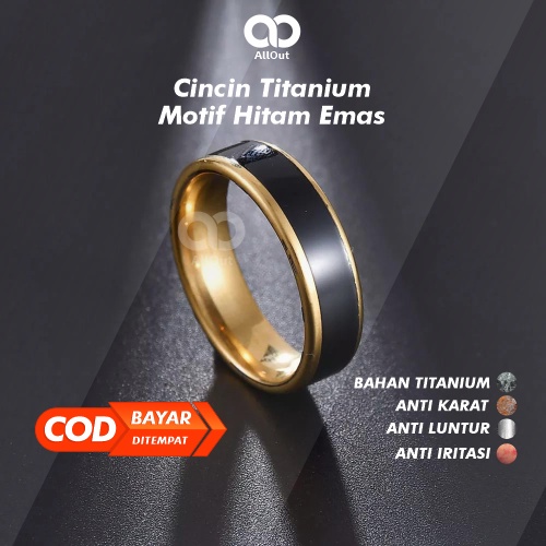 Cincin Titanium Motif Hitam Emas Tunangan Couple Pria Wanita Cowok Cowo Cewek Keren Black Gold Anti 