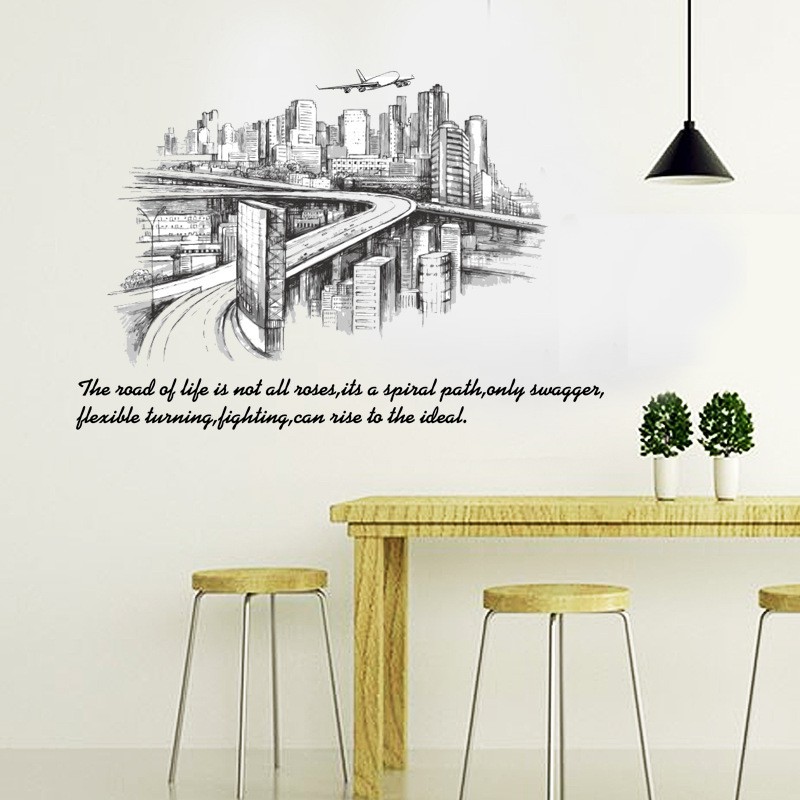 Reliza Wall Sticker Sketch City Black kota Hitam Stiker Dinding LDR06H