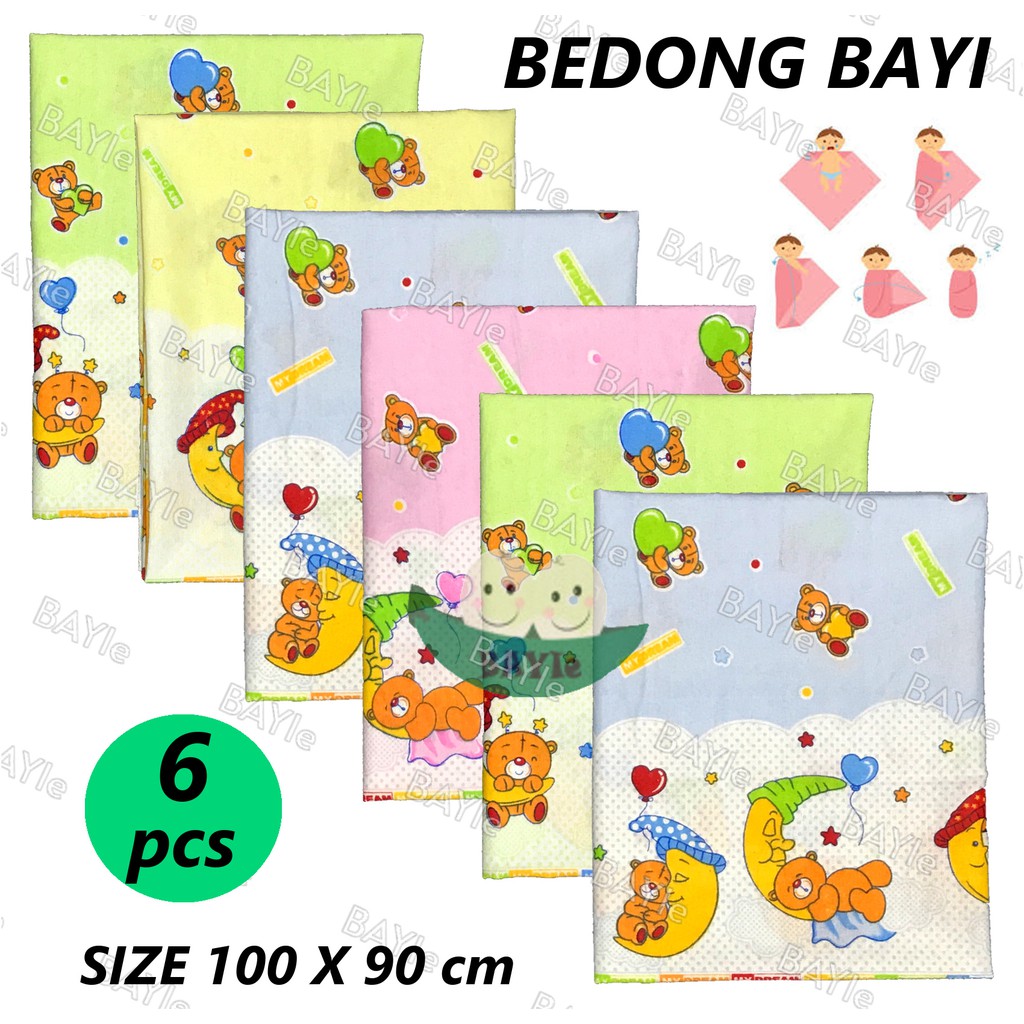 BAYIe - 6 PCS Bedong Bayi Kain Flanel Size 100 x 90 cm / Selimut bayi / Alas tidur bayi