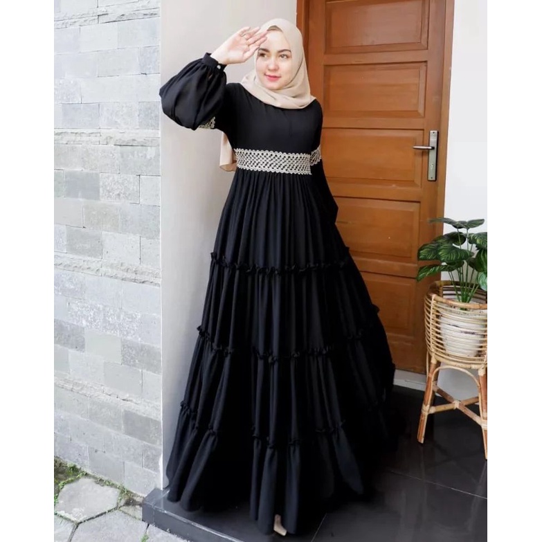 Danisa Dress Maxi Wanita Variasi Renda Gamis Muslim Wanita Bahan Ceruty Babydoll