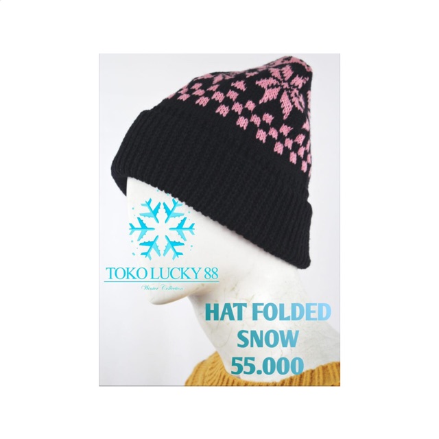 Topi Kupluk Rajut Wool Black Pink Hat Beanie Infinity Folded Snow