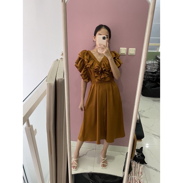 NABO - popcorn midi dress lengan pendek /  tunik lengan panjang