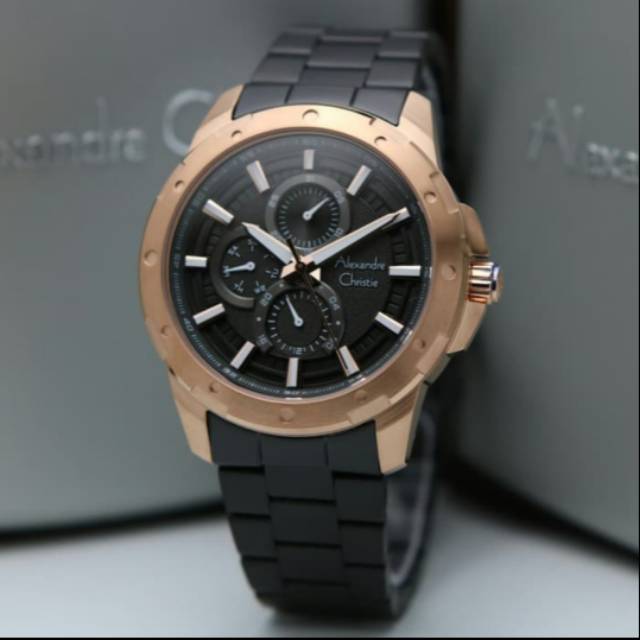 Jam pria ALEXANDRE CHRISTIE AC6538 HITAM ROSEGOLD
