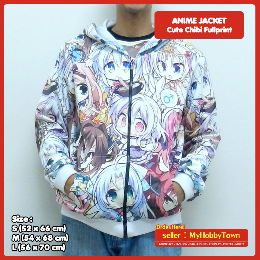 Jaket Hoodie Anime Full Print Chibi Cute Kawaii Moe