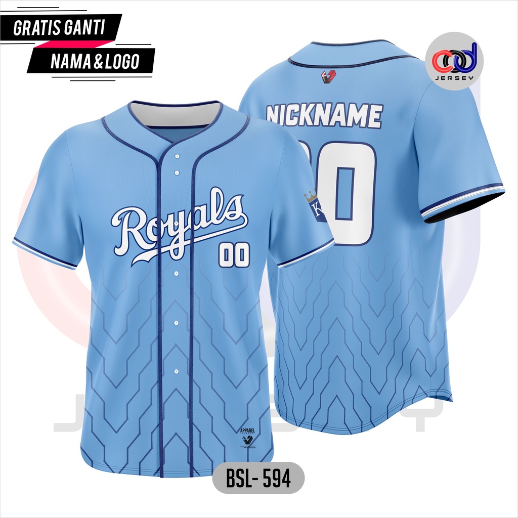 Jual Jersey Baseball Baju Baseball Pria Wanita Design D Team Royals Biru Full Printing And