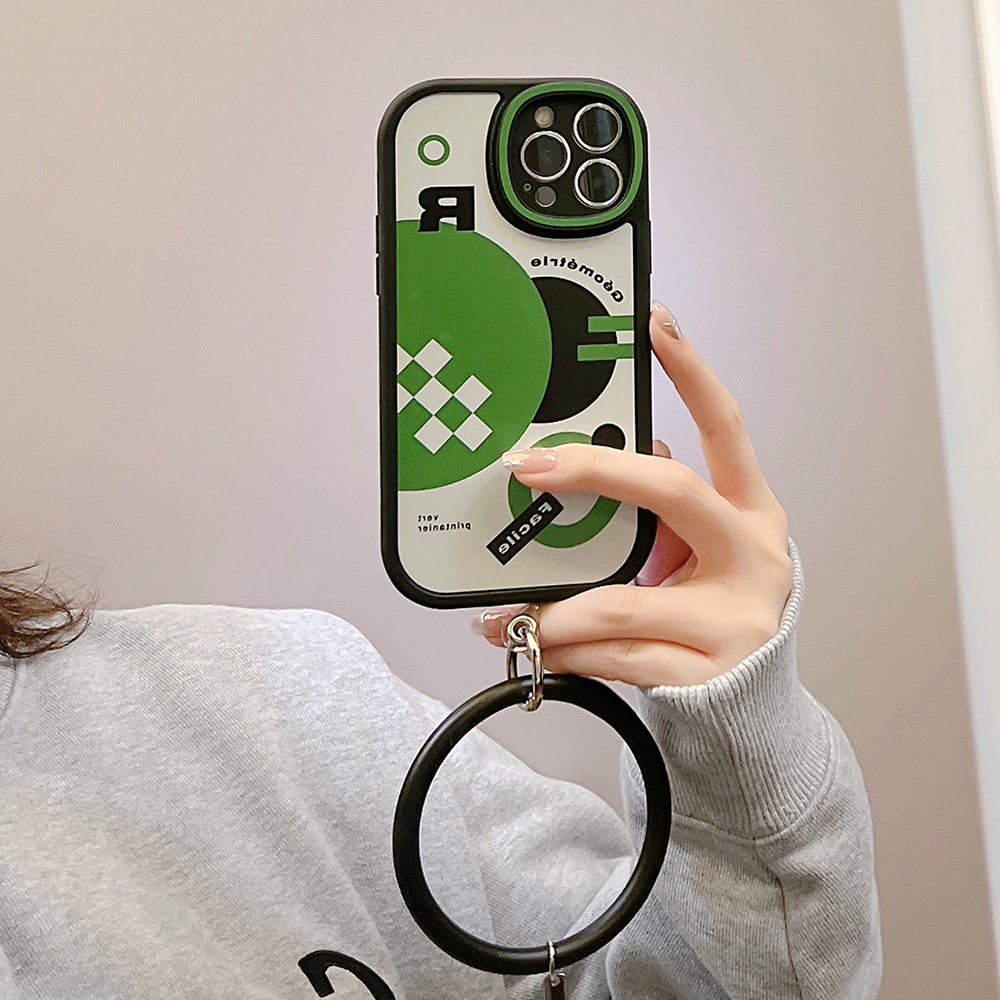 IPHONE Warna Campur Geometris Penuh Perlindungan Anti Jatuh Gelang Ponsel Case Cover Untuk Iphone7 8 PLUS X XR XS 11 12 13 14 MINI PRO MAX