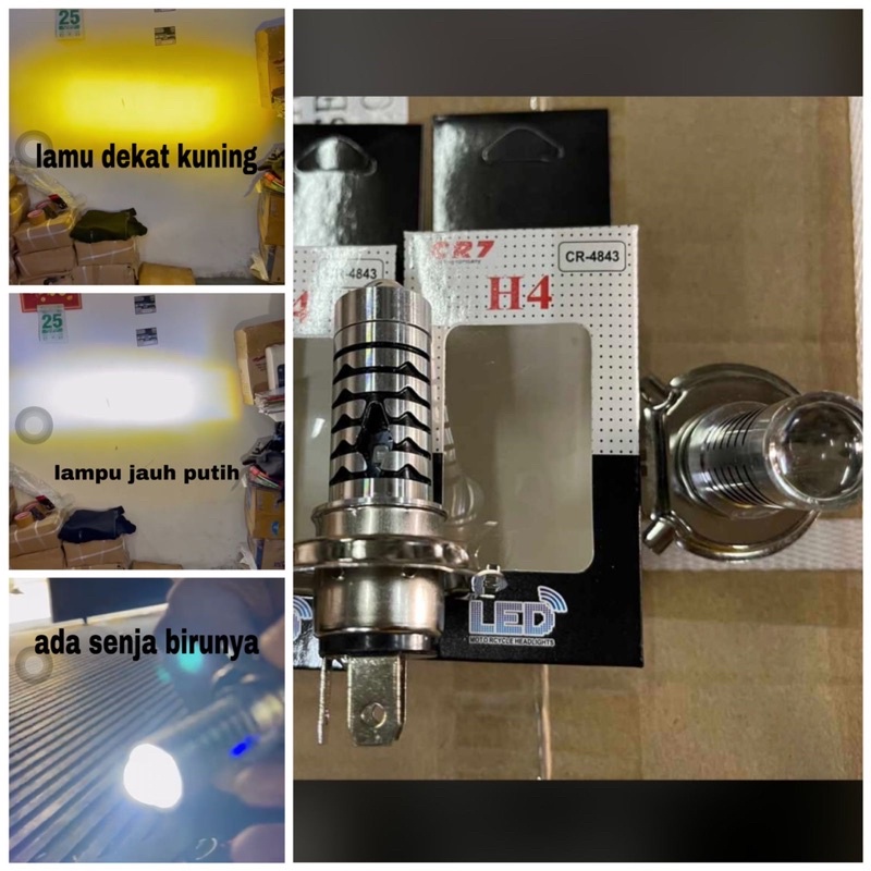 LAMPU LED H6 / H4 LS2 LASER 2 WARNA HI LOW PUTIH KUNING + SENJA BIRU PNP AC DC SUPER TERANG MODEL LUMINOS