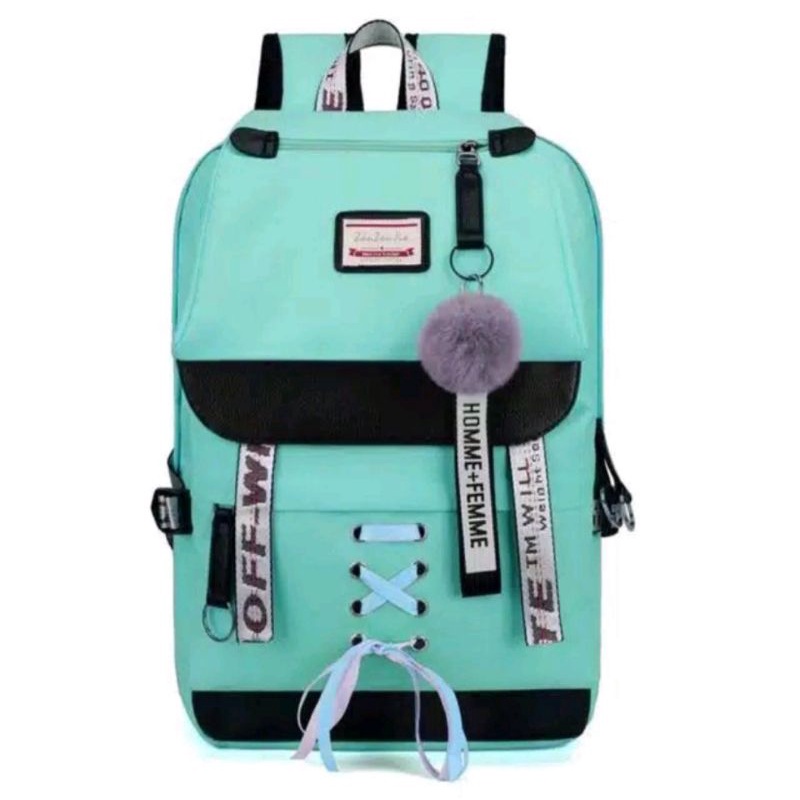 Tas Ransel Remaja Sekolah Pita tengah Laki laki perempuan sd,smp,sma kekinian-Tosca garis