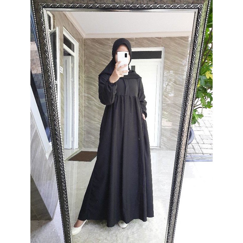 [Promo Flash sale] Gamis Babydol basic polos Ity crepe mewah Seri 1 size S-M-L-XL-XXXL By Delanijab-Basic Hitam