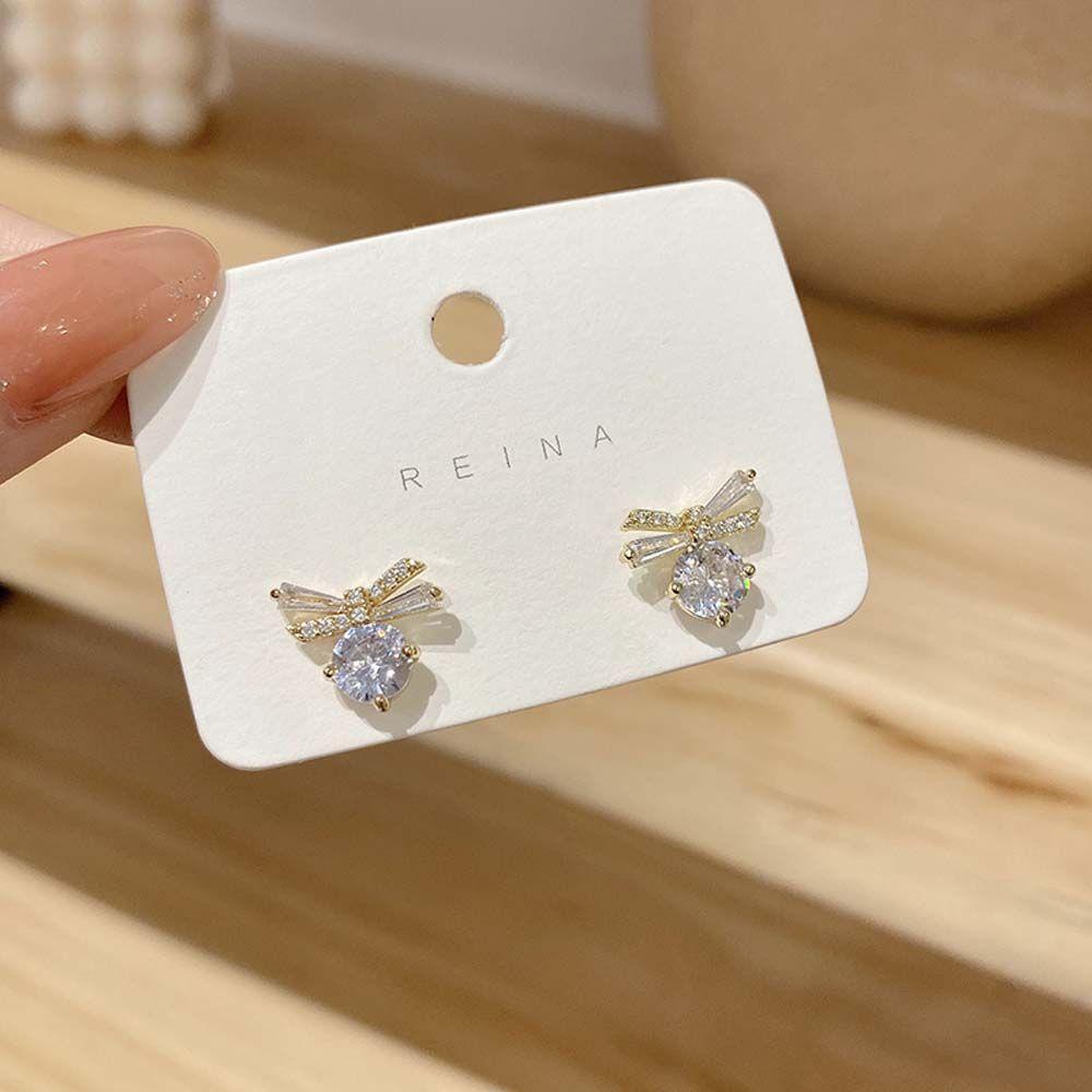 Needway Busur Anting Fashion Pesta Pernikahan Perhiasan Aksesoris Gaya Korea Berlian Imitasi Stud Earrings