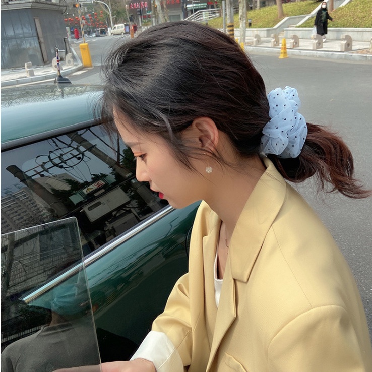 Ikat Rambut Wanita Korea Polkadot Transparan Fashion Aksesoris Rambut Wanita / Scrunchie Transparan