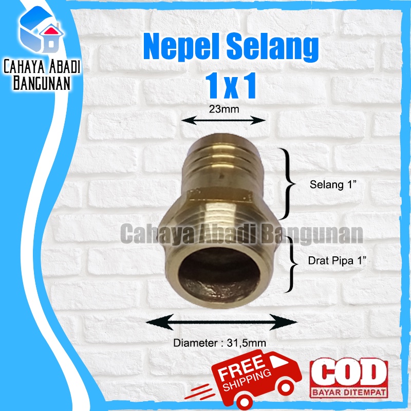 Nepel Selang 1 X 1 Inch Drat Luar Kuningan Sambungan Hose