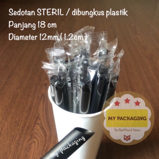 Sedotan Bubble BOBA Steril Bungkus Plastik 12mm 18cm Besar Tebal Kuat Lurus Runcing isi 100pcs