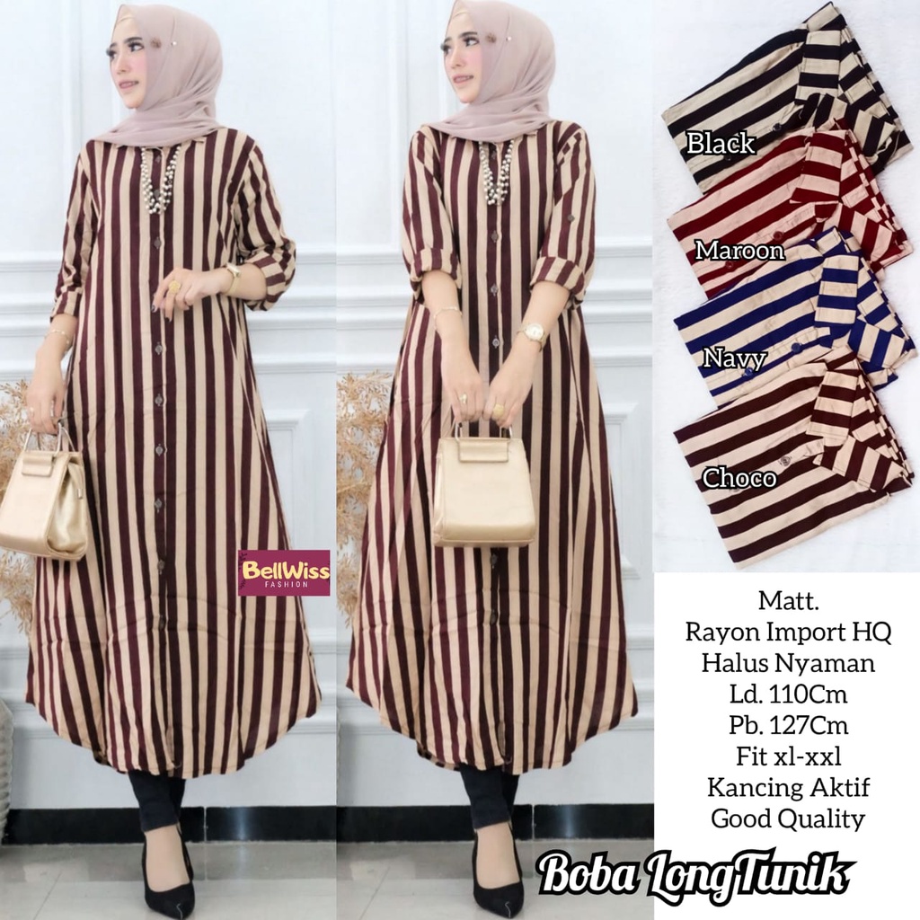 BOBA LONG TUNIK / 19.7 / BAHAN RAYON PREMIUM / LD 110 / PB 127 / FIT XL-XXL / BUSUI / JUMBO / BELLWIS