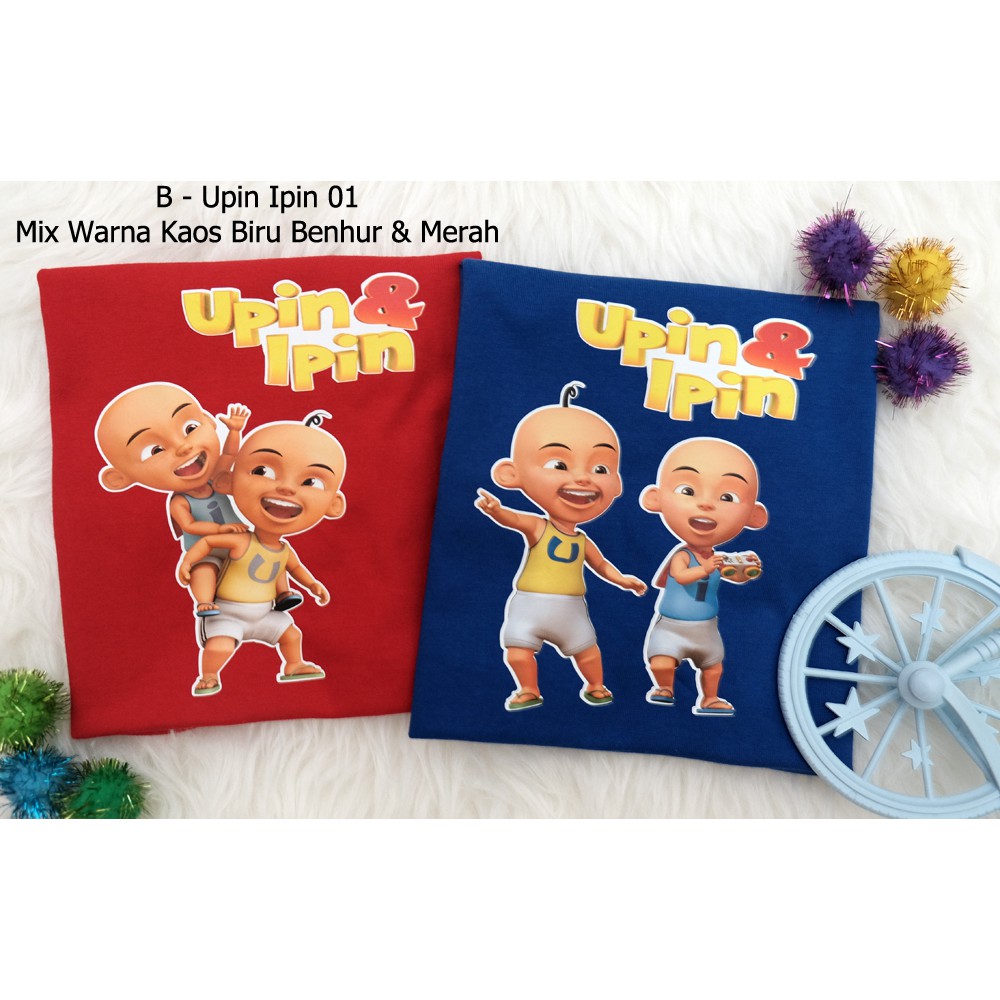 B Upin Ipin Mix Warna Kaos Merah Dan Biru Shopee Indonesia