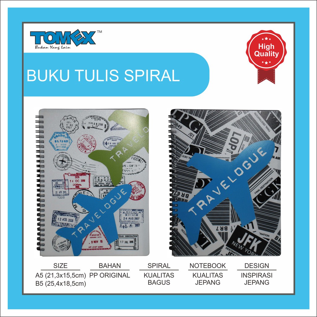 

TOMEX Buku Tulis Spiral / Notebook Spiral / Notes Spiral / Spiral Notebook Motif TRAVELOQUE A5 / B5