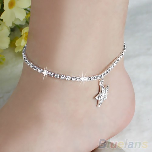 Gelang Kaki Rantai Adjustable Dengan Liontin Bintang Aksen Berlian Imitasi Untuk Wanita