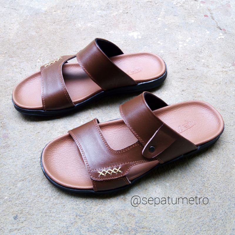 Sandal Pria Kulit Asli - Sandal Japit Sandal Slide - Produksi METRO Magetan