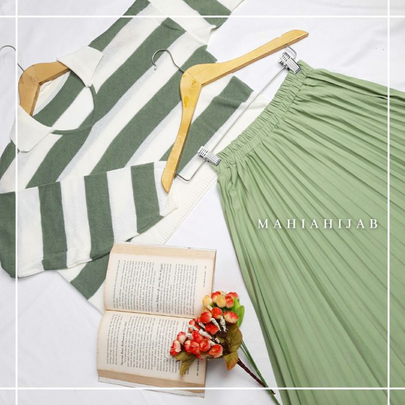 Jinni one set sweater rajut + rok plisket | outer fuji knit sweater crop | setelan wanita rajut premium