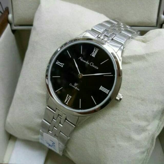 Jam Tangan Alexandre Christie AC 8508 LH Rantai Silver Black Wanita / Cewek Original