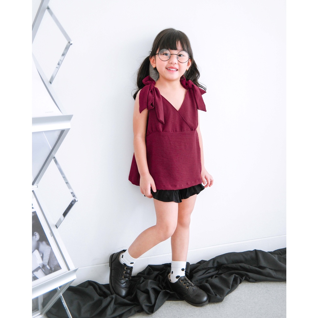 ASA TOP | Atasan Anak Perempuan | Baju Anak Casual | Baju Anak Perempuan | Baju Katun Anak | Katun Airflow Anak | Top Pita bow anak | Atasan V neck