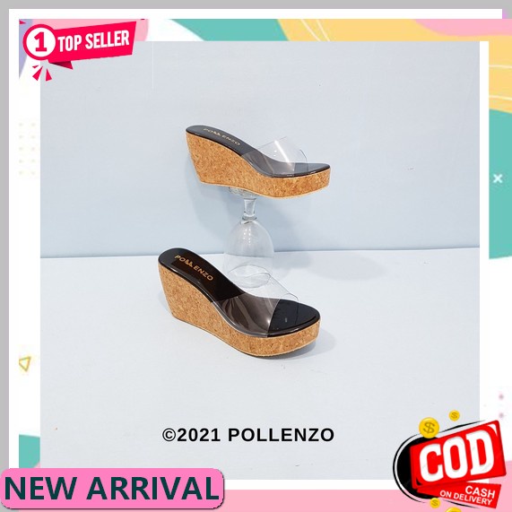 Wedges Kekinian Casual Remaja Cewek Terbaru 2021 Elegan Weges Wej Ac850 Mr108 Hitam - Hitam Pollenzo