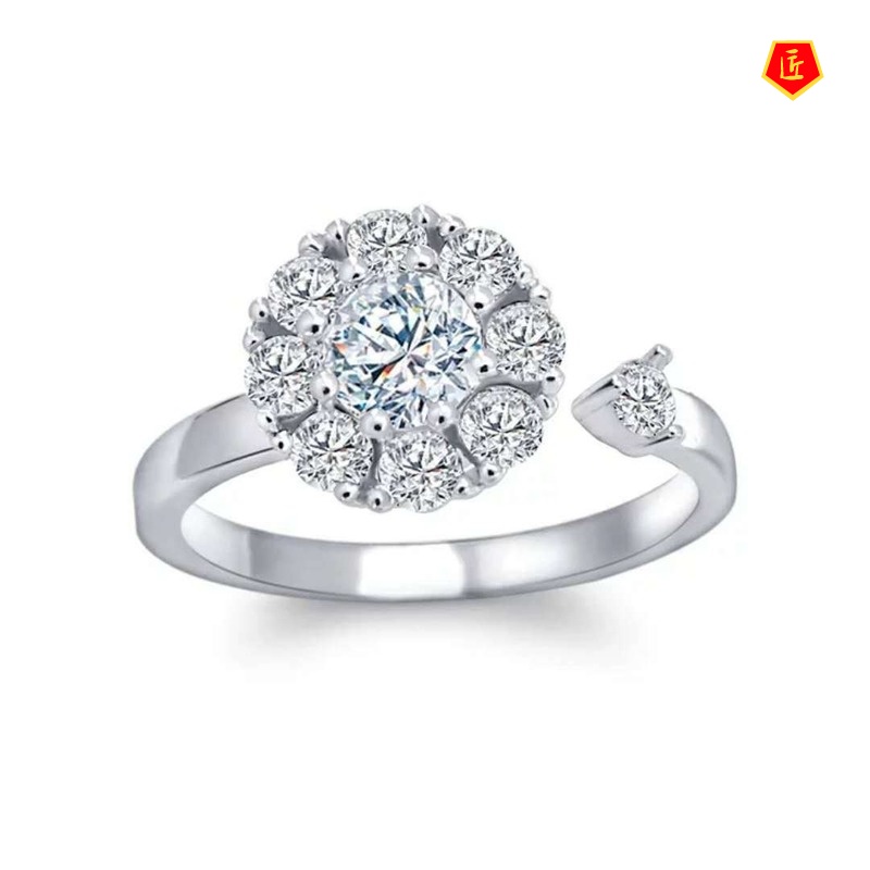 [Ready Stock]S925 Silver Flower-Shaped Diamond Ring