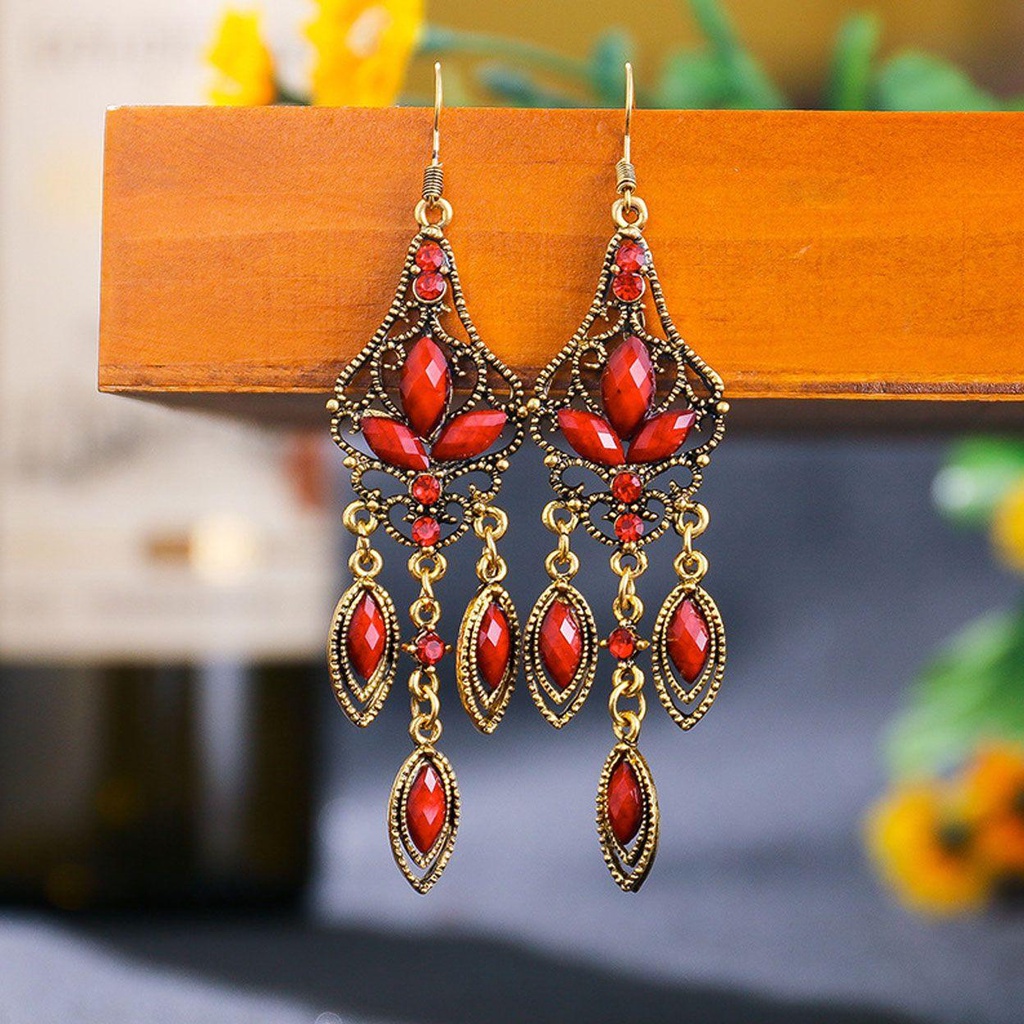 Lily Earrings Perhiasan India Etnik Berlian Imitasi Anting Menjuntai Panjang Vintage Alloy