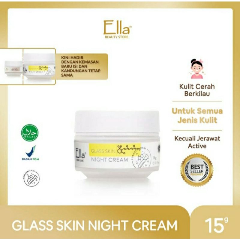 Ella Skincare Glass Skin Night Cream/ cream malam jerawat / cream malam kulit normal/cream malam ell