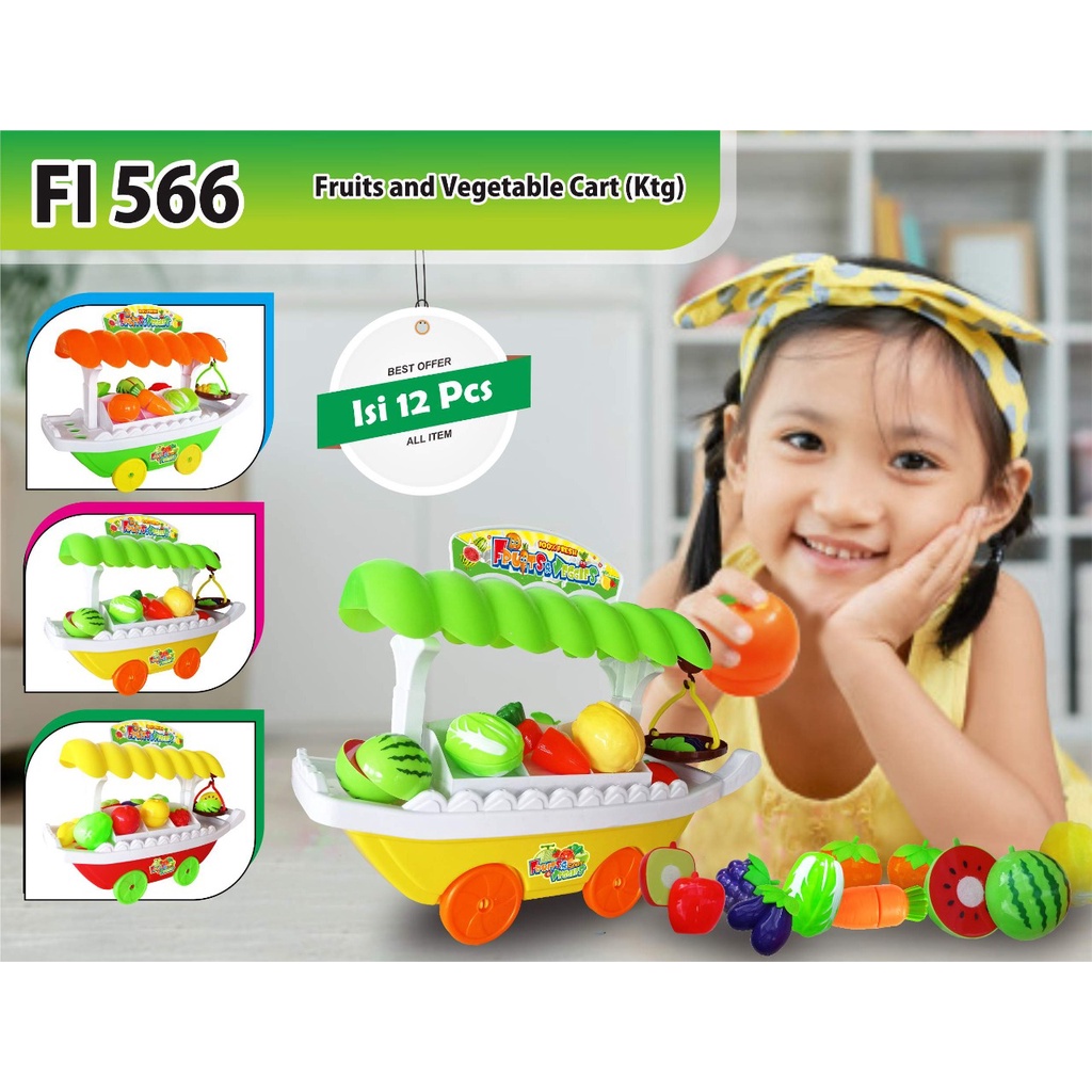 FI 566 - Mainan Gerobak Jual Buah Sayur Segar potong iris FI566