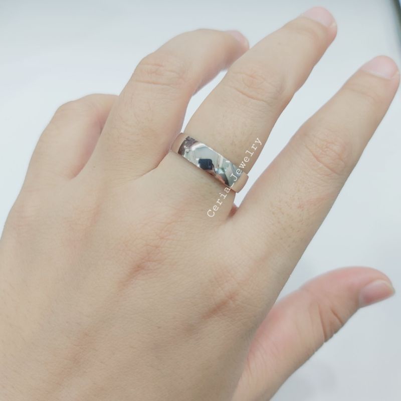 Cincin Perak Pria Wanita Silver Asli 925 Lapis Emas Putih Motif Ring Polos _  Perhiasan Perak