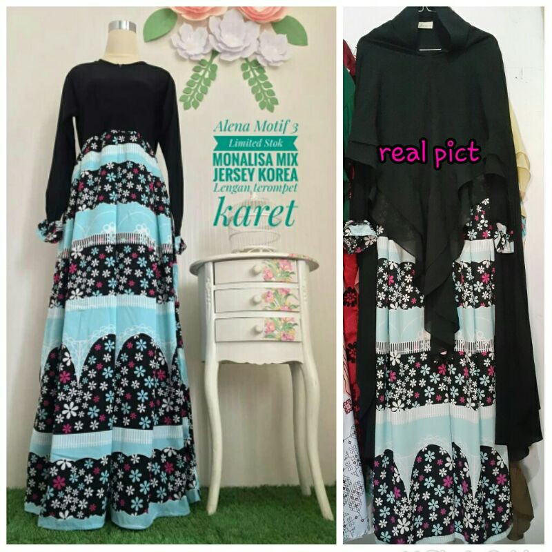set gamis/dress khimar/hijab syari jumbo pad antem branded pl/second/preloved/bekas (2)