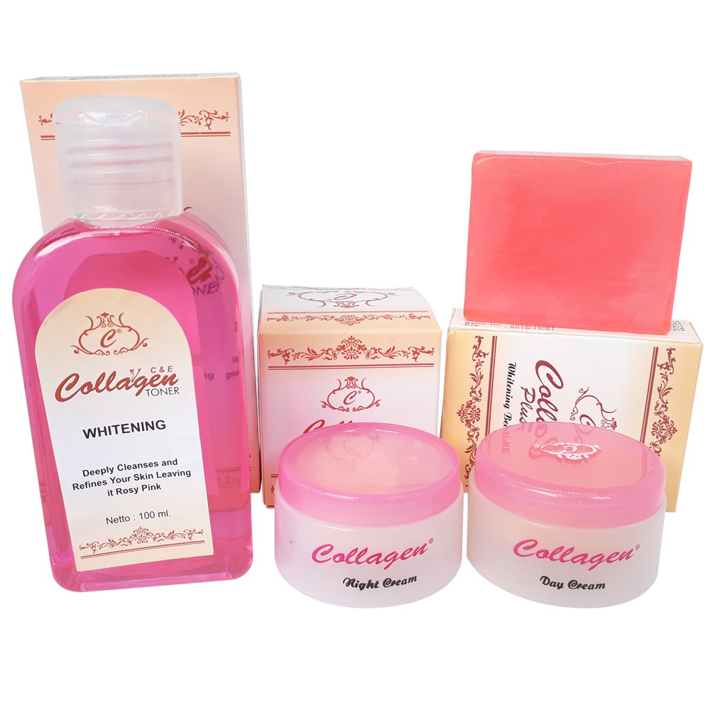 Paket Collagen Pencerah Wajah Original Cream Siang Cream Malam Sabun Plus Toner Vit E Indonesia