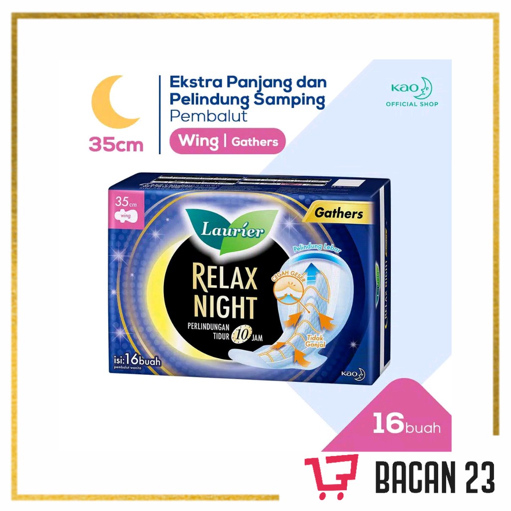 Laurier Relax Night ( Wings ) ( 35 cm -16 Pads ) / Pembalut / Softex / Bacan 23 - Bacan23