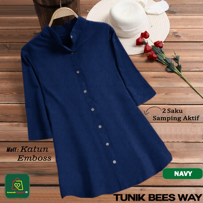 Baju Atasan Blouse TUNIK BEES WAY Bahan Emboss Premium Wanita Muslim Size XL-XXXL / 19444 19447 19450