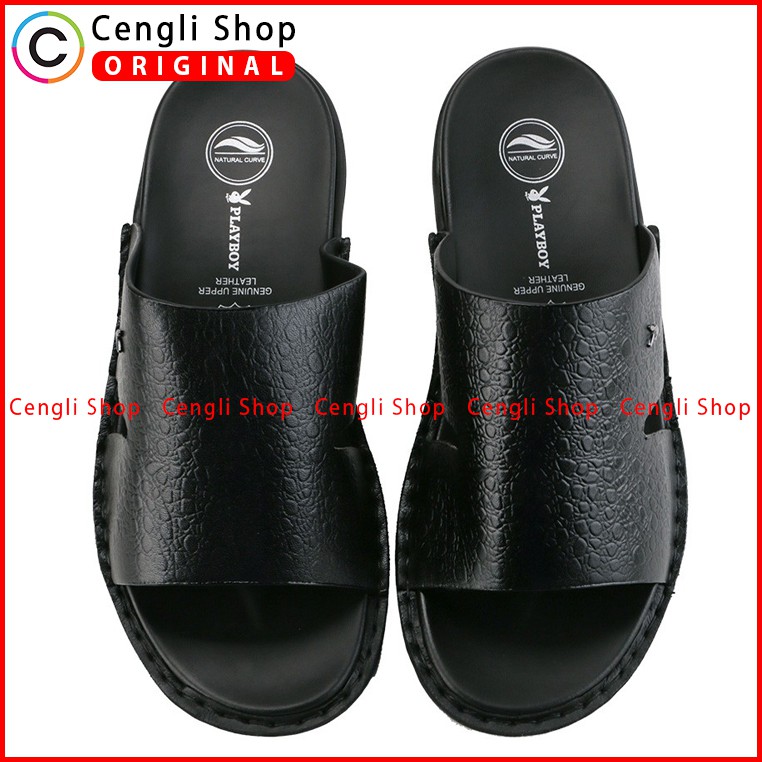 PLAYBOY SANDAL KULIT CASUAL PRIA ORIGINAL TERBARU BRANDED HITAM PLE3