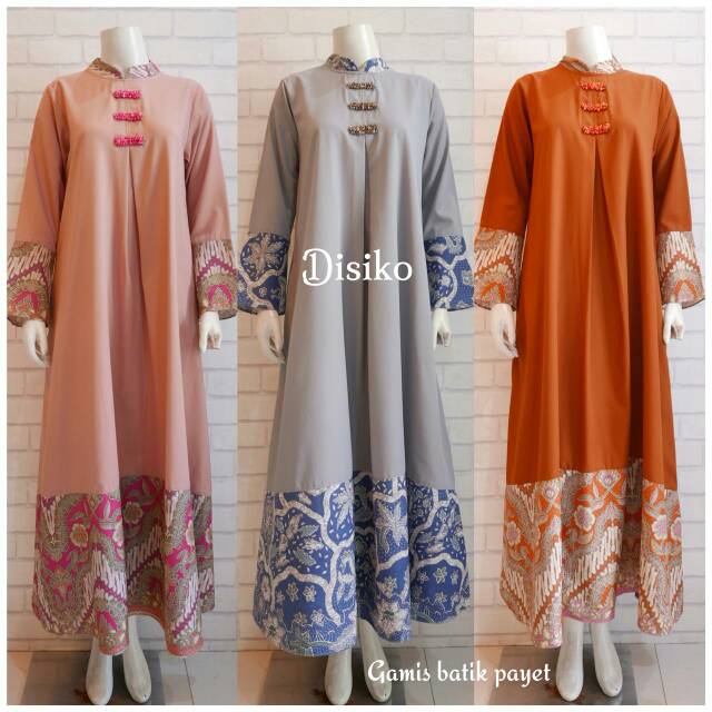 Gamis batik payet kerah shanghai ORI Disiko/gamis batik shanghai murah