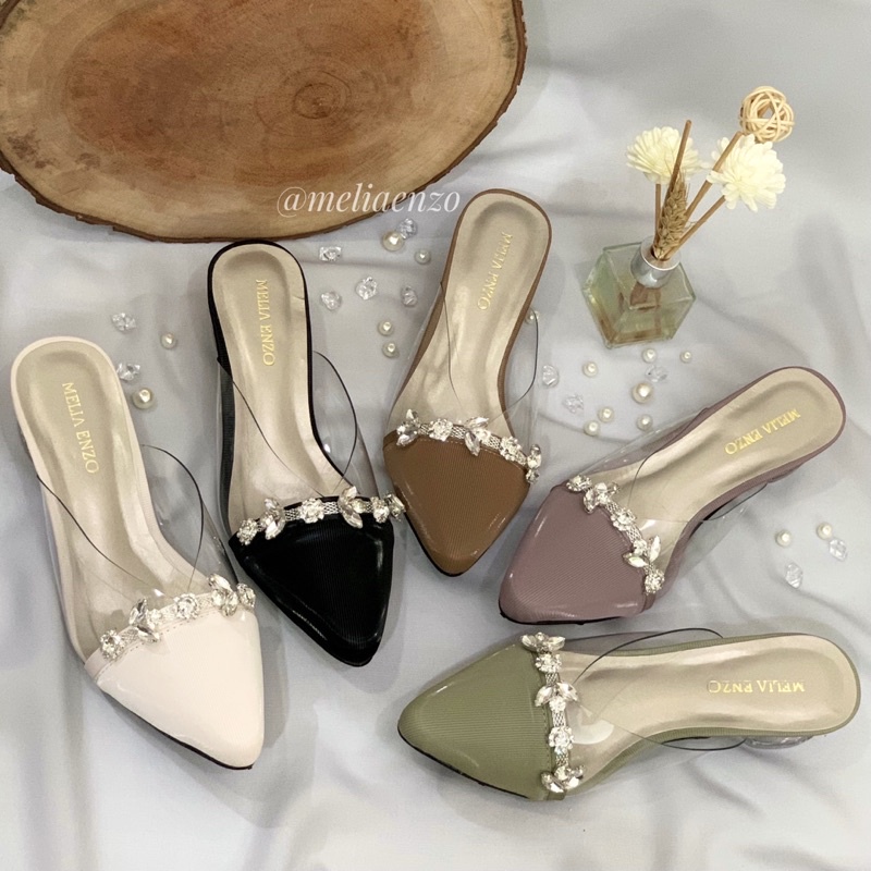 Meliaenzo - Sendal Hak Kaca | Sendal Hak Slop Payet | Sendal Wedding