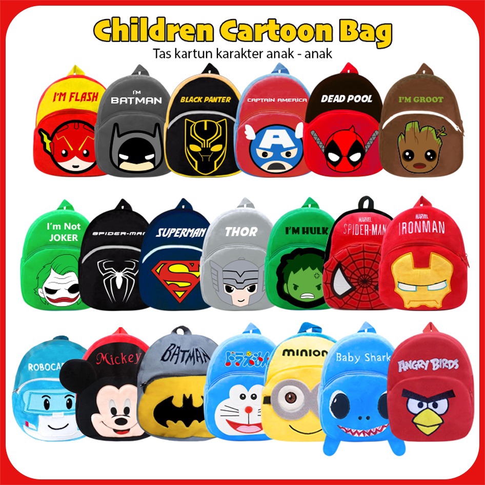 MOTIF 2 Tas Ransel Anak Sekolah Karakter Kartun Hero Marvel Lucu Backpack Fashion Kids Murah