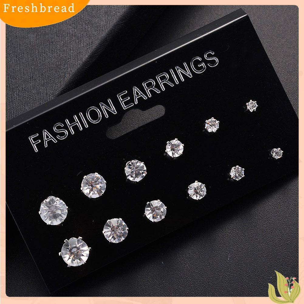 [TERLARIS]12/6 Pairs Classic Rose Shape Cubic Zirconia Stud Earrings Women Jewelry Set