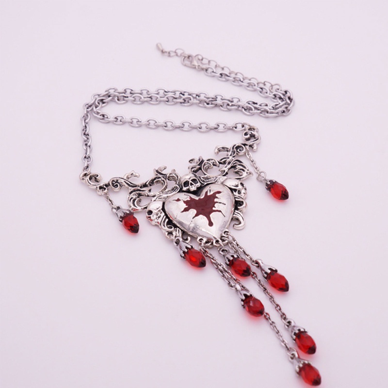 Kalung Liontin Kristal Bentuk Hati Warna Merah Gaya Gothic Untuk Wanita