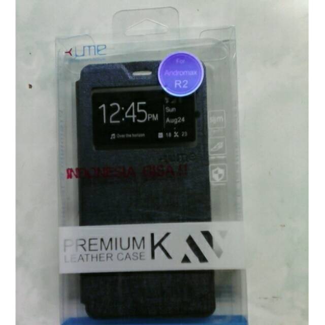 Leather case flip cover view andromax r2