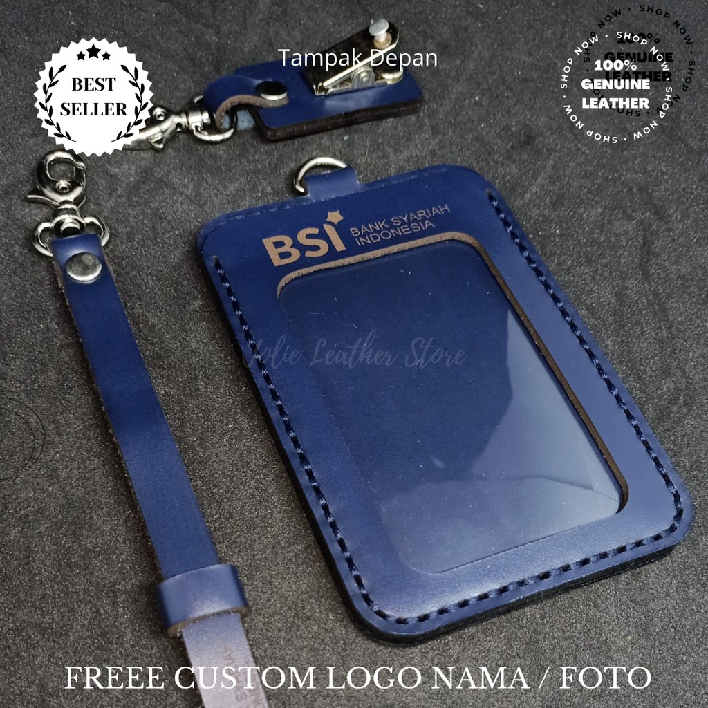 

GANTUNGAN ID CARD HOLDER CUSTOM NAME TAG KULIT ASLI 4 LAPIS NAVY
