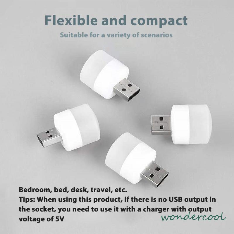 USB Plug Lamp Komputer Ponsel Lampu Pengisian Daya LED Pelindung Mata Lampu Baca Lampu Malam Bulat Kecil-Won