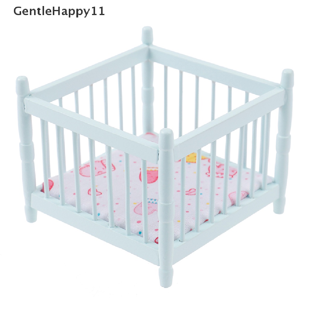 Gentlehappy Mainan Miniatur Ranjang Bayi Bahan Kayu Untuk Aksesoris Rumah Boneka 1: 12