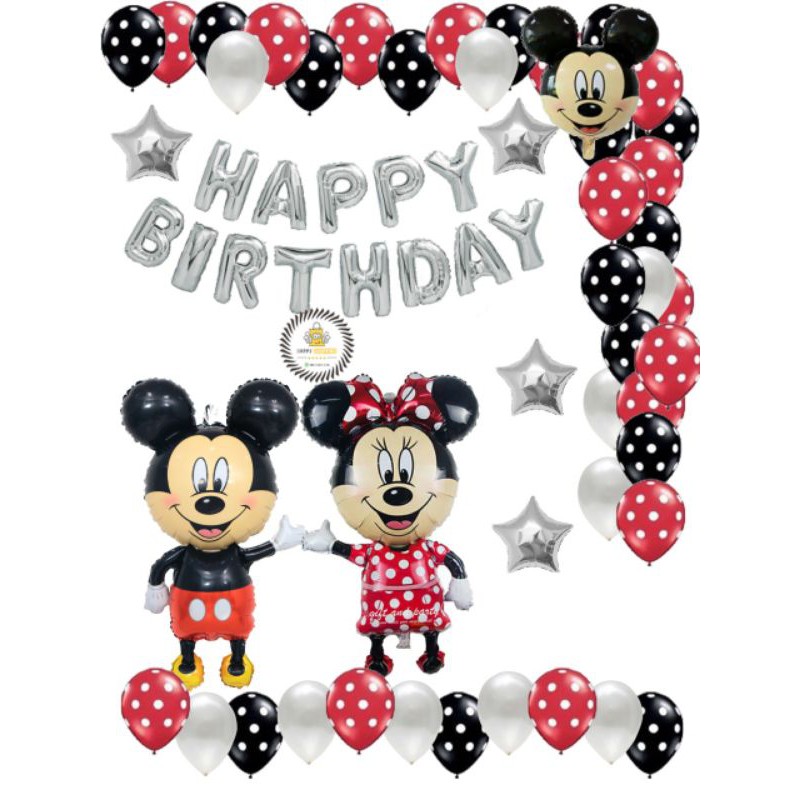 PAKET DEKORASI HBD MICKEY MOUSE SET FREE LEM BALON