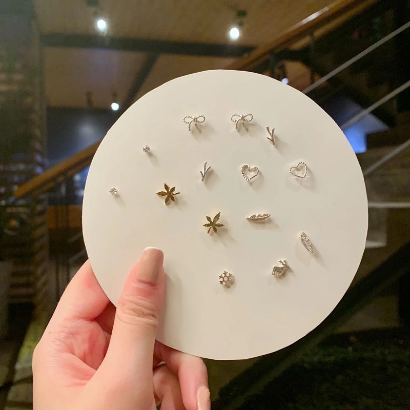 We Flower 7 Pairs S925 Silver Snowflake Butterfly Dolphin Stud Earrings Set for Women Girls Chic Ear Jewelry-20